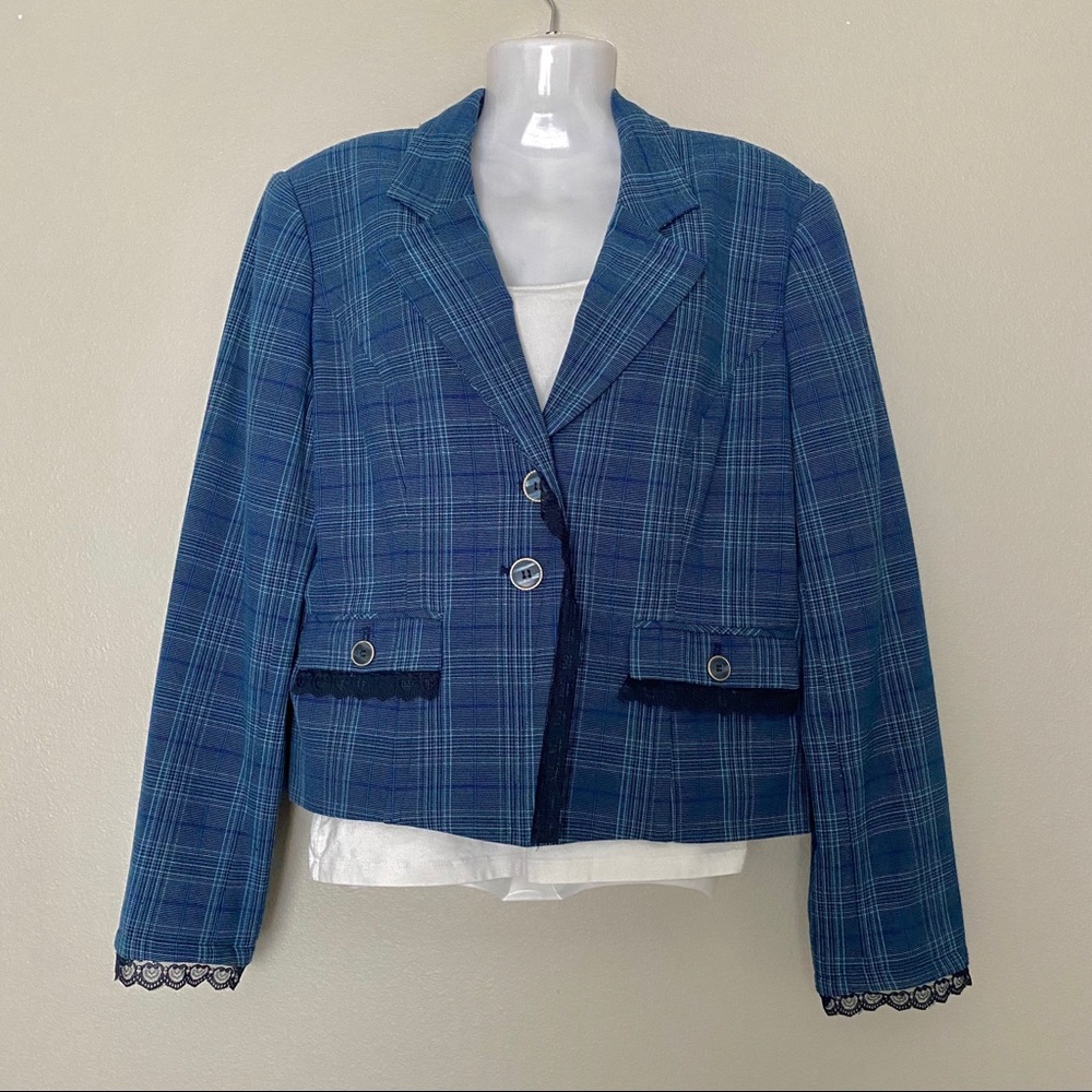 SAG HARBOR Blue Plaid Blazer